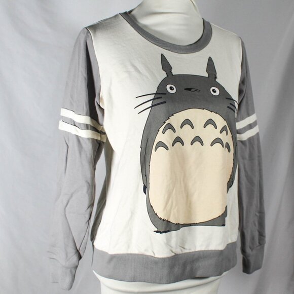 Studio Ghibli My Neighbor Totoro Womens Athletic Sweatshirt Gray & Cream Varsity - Picture 2 of 5